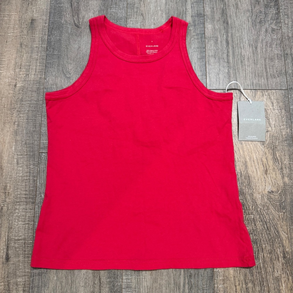 NWT Everlane‎ Dark Pink Organic Cotton Ribbed Racerback Tank Top Women's Medium